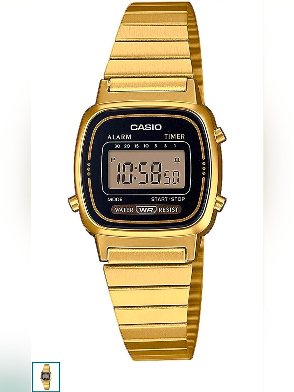 CASIO Women’s Vintage LA670WGA-1DF Daily Alarm Digital Gold-Tone Watch